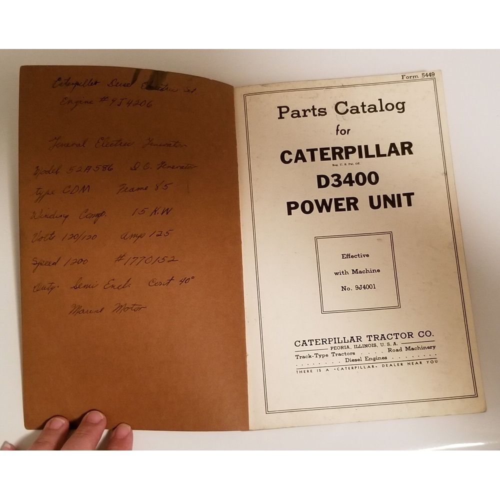 Vintage Original Sept 1939 Caterpillar D3400 Power Unit Parts Catalog Form 5449 - Picture 6 of 8